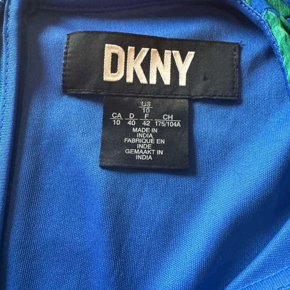 DKNY Women’s Fit & Flare Twisted Front Midi Dress Size 10 V Neck Blue Green - Picture 7 of 10